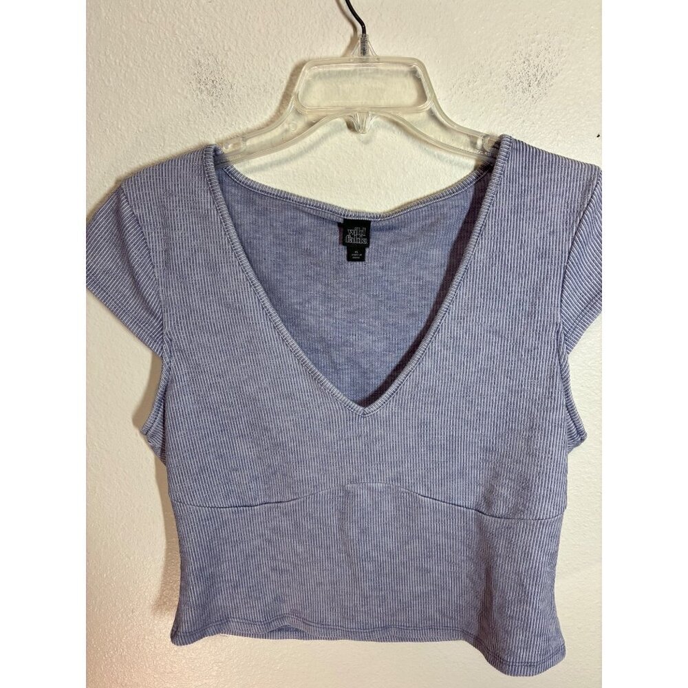 NWT Wild Fable V Neck Crop Top T-Shirt Retro Y2K Boho Casual Blue Size XL BA7